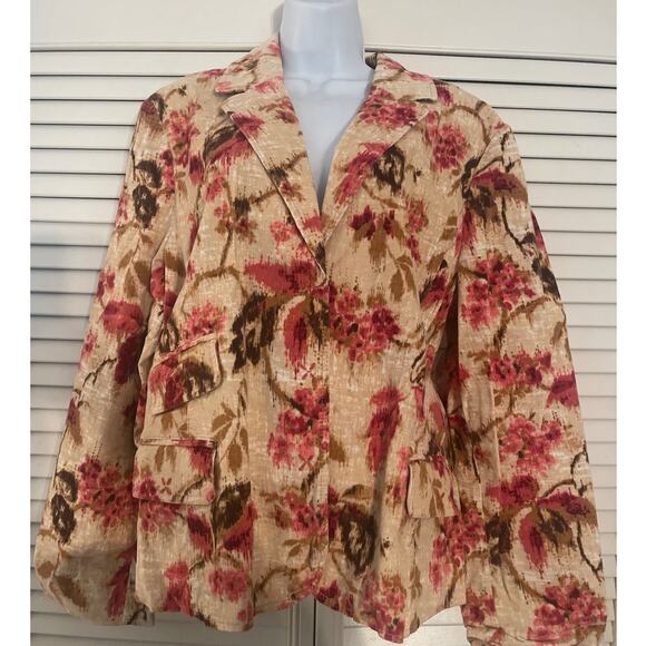 J Jill Floral Suede Like Blazer Size XL Multicolor Button Down Long Sleeve - Picture 1 of 8